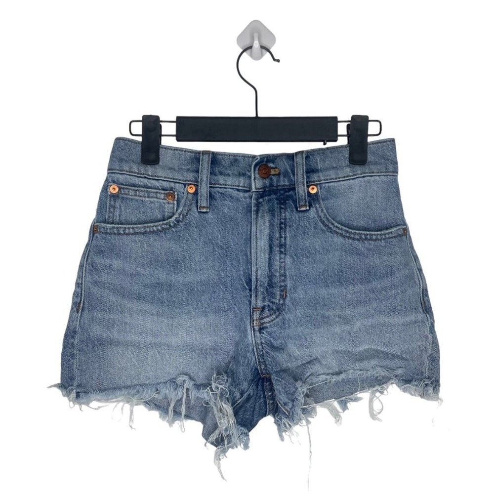 Madewell The Perfect Jean Short High Rise Frayed Hem Blue Denim Size 24